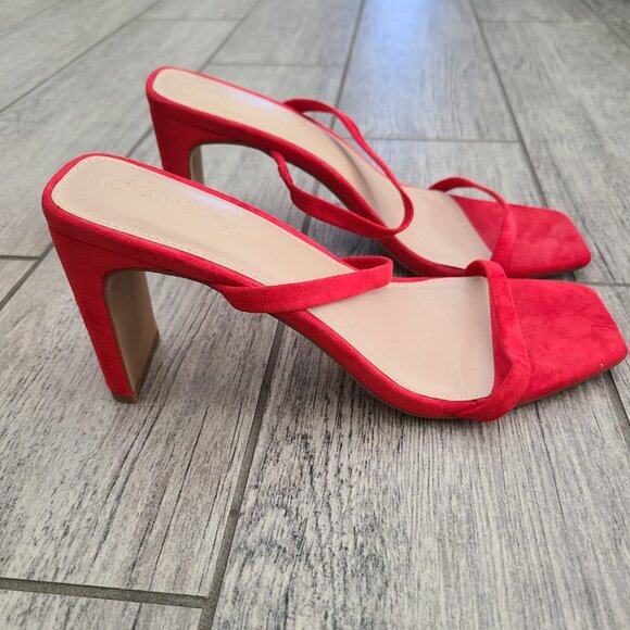 The Drop Avery Women's Red Suede Strappy Square-Toe Heeled Sandals Size 10 - Picture 3 of 12